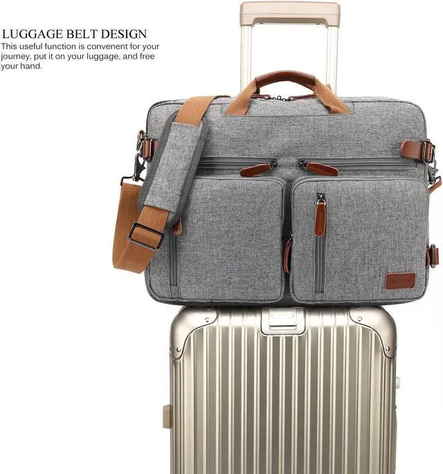 Alt view image 4 of 7 - Large Messenger Bag 17.3 inch Nylon Laptop Backpack School College Convertible Backpack Multifunction Business Briefcase Shoulder Bag Leisure Handbag Travel Rucksack (17.3 inch, Gray)