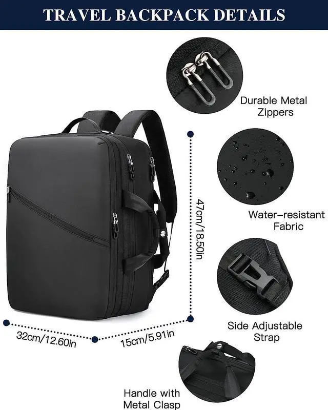 Alt view image 6 of 7 - 3 in 1 Large Travel Backpack Women, Carry On Backpack,Hiking Backpack Waterproof Outdoor Sports Rucksack Casual Daypack Fit 17.3 Inch Laptop with 2 Packing Cubes