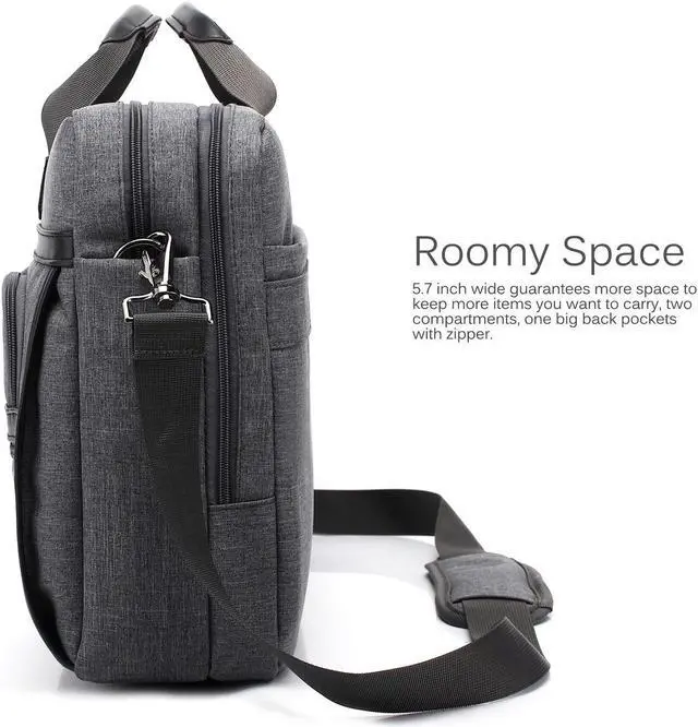 Alt view image 5 of 7 - Messenger Bag 16" 17" 17.3'' Laptop Bag, Stylish Nylon Shoulder Bag for College School Business Work , CB-5003, Gray
