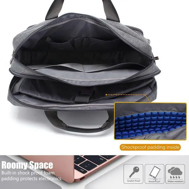 Alt view image 6 of 7 - Messenger Bag 16" 17" 17.3'' Laptop Bag, Stylish Nylon Shoulder Bag for College School Business Work , CB-5003, Gray