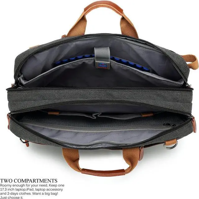 Alt view image 3 of 7 - Convertible 3 in 1 Laptop Backpack,17.3 Inch Messenger Backpack Satchel Bag Briefcase Backpack Computer Handbag Shoulder Bag for Women Men-Canvas Black