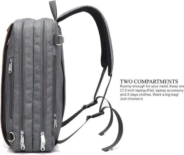 Alt view image 3 of 7 - 17.3-inch Convertible Gaming Laptop Backpack Computer Bag Fits 17.3 Inch Laptops, College Business Travel Bag Rucksack, (CB-5506 Gray)