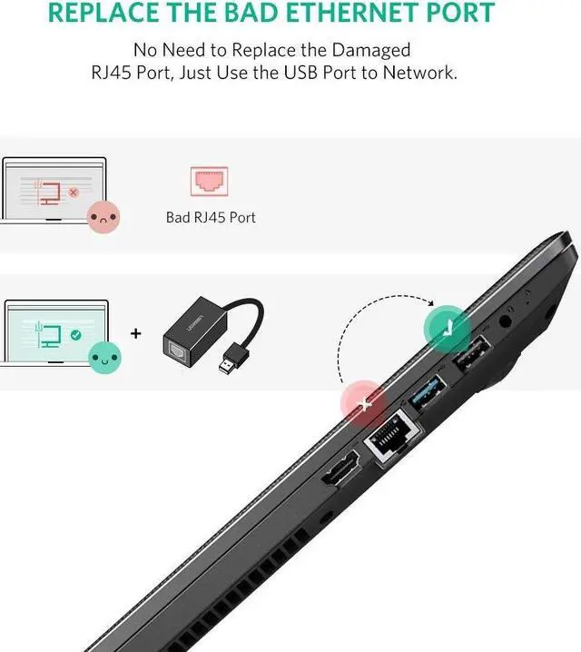 Alt view image 3 of 7 - Ethernet Adapter USB 2.0 to 10/100 Network RJ45 Lan Wired Adapter for Windows 10 8 8.1 7 XP Mac OS laptop PC Chromebook Smart, Black