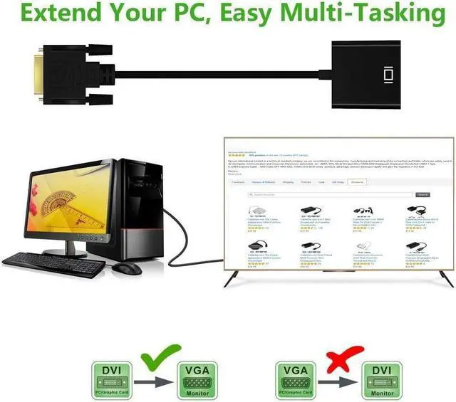 Alt view image 7 of 7 - Active DVI-D to VGA Adapter Converter - Male to Female M/F Video Adapter Cable for DVI-D 24+1 for DVI Device, Laptop, PC to VGA Displays, Monitors, Projectors (DVI24+1 TO VGA)