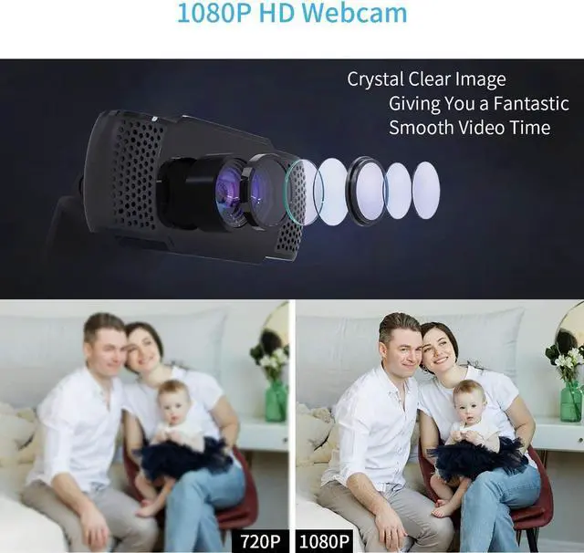 Alt view image 3 of 7 - 1080P Webcam with Microphone, USB 2.0 Desktop Laptop Computer Web Camera with Auto Light Correction, Plug and Play, for Video Streaming, Conference, Game,Study