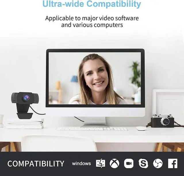 Alt view image 6 of 7 - 1080P Webcam with Microphone, USB 2.0 Desktop Laptop Computer Web Camera with Auto Light Correction, Plug and Play, for Video Streaming, Conference, Game,Study
