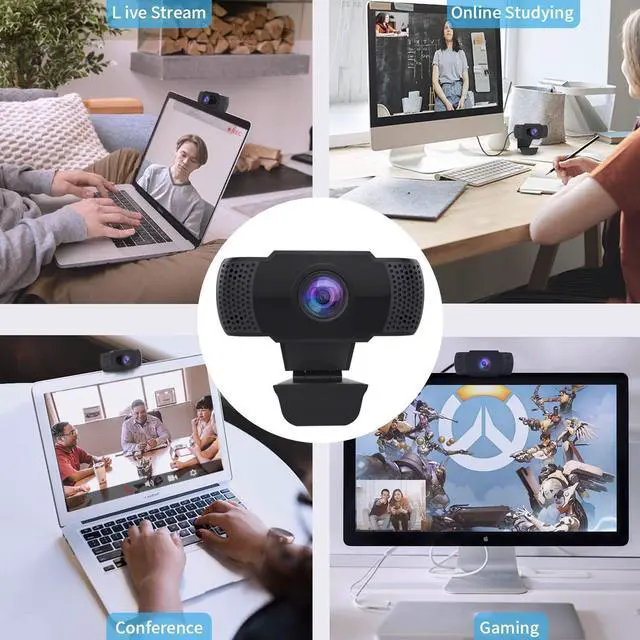 Alt view image 7 of 7 - 1080P Webcam with Microphone, USB 2.0 Desktop Laptop Computer Web Camera with Auto Light Correction, Plug and Play, for Video Streaming, Conference, Game,Study