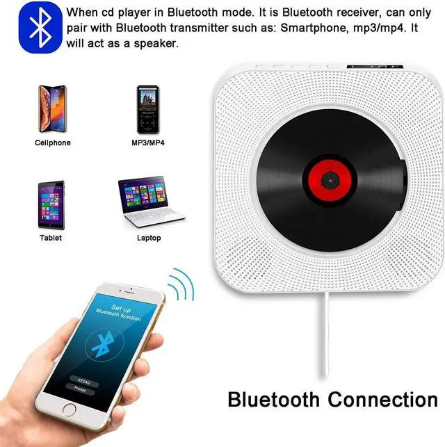 Alt view image 4 of 7 - Portable Bluetooth CD Player, Wall Mountable CD Player Built-in HiFi Speakers with Remote for Music Player Support FM Radio USB Playing 3.5mm Headphone Jack for Home