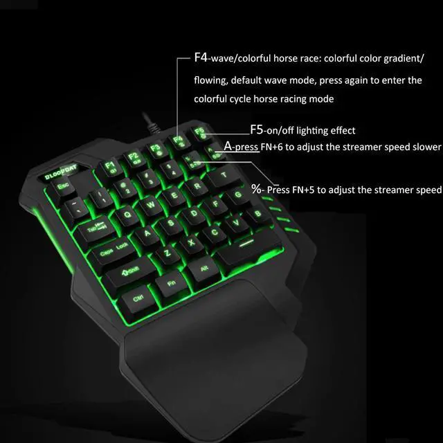 Alt view image 7 of 7 - Gaming Keyboard USB Wired Single Hand Professional LED Backlit Mini Mechanical Feel Keyboard Deskto Ergonomic with Wrist For PC