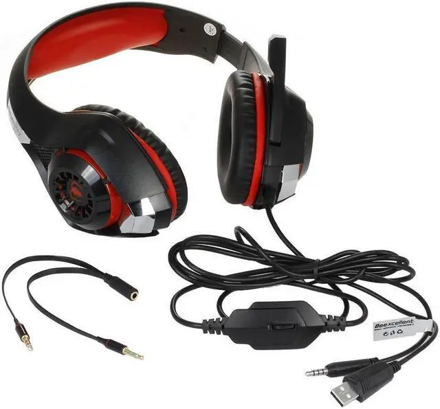 Alt view image 2 of 7 - Gaming Headset with Mic for Xbox One PS4, Xbox One Headset, PS4 Headset, Over-Ear Gaming Headphones with Volume Control LED Light 3.5mm Audio Jack for Laptop PC iPad Smartphones, Black+Red