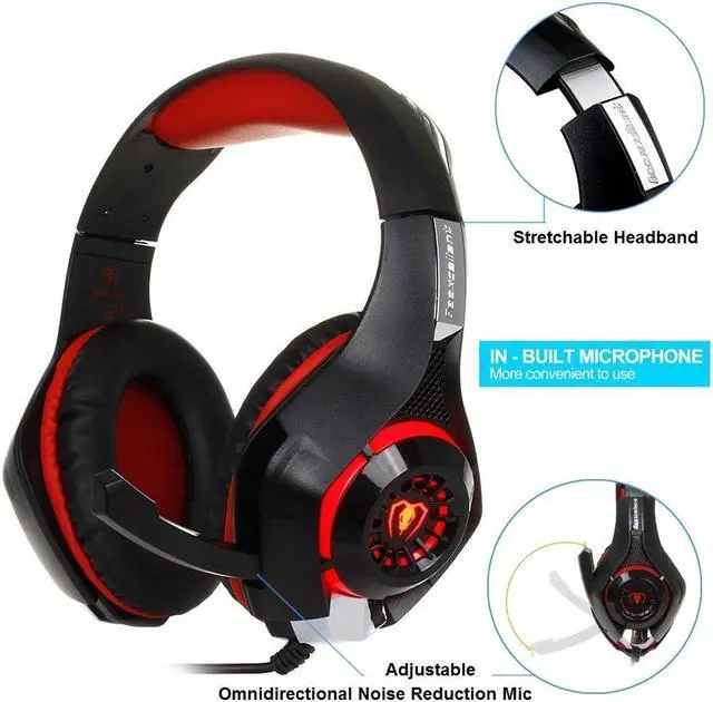Alt view image 3 of 7 - Gaming Headset with Mic for Xbox One PS4, Xbox One Headset, PS4 Headset, Over-Ear Gaming Headphones with Volume Control LED Light 3.5mm Audio Jack for Laptop PC iPad Smartphones, Black+Red