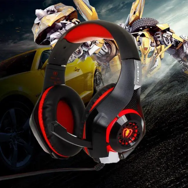 Alt view image 7 of 7 - Gaming Headset with Mic for Xbox One PS4, Xbox One Headset, PS4 Headset, Over-Ear Gaming Headphones with Volume Control LED Light 3.5mm Audio Jack for Laptop PC iPad Smartphones, Black+Red