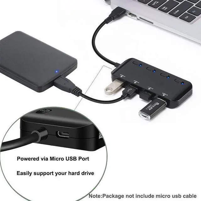 Alt view image 2 of 7 - 4-Port USB 3.0 Hub, Portable Data Hub with Individual Power Switch and LED Compatible iMac Pro, MacBook Air, Mac Mini/Pro, Surface Pro, Notebook PC, Laptop, USB Flash Drives, and Mobile HDD