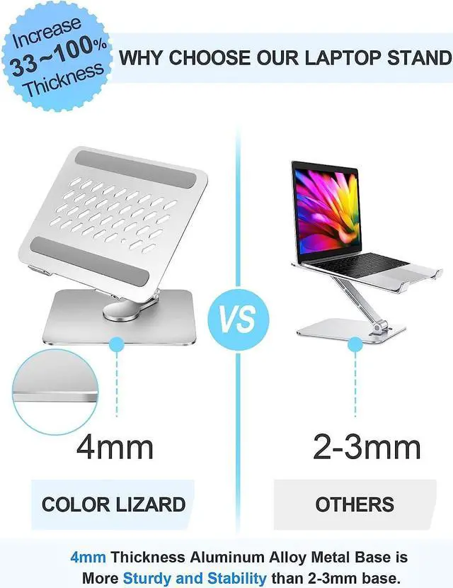 Alt view image 3 of 7 - Swivel Aluminum Laptop Stand - Height Adjustable Laptop Stand for Desk - Ventilated & Ergonomic Laptop Holder - Universal Compatibility for up to 17.3 inches Notebook Laptops Holder