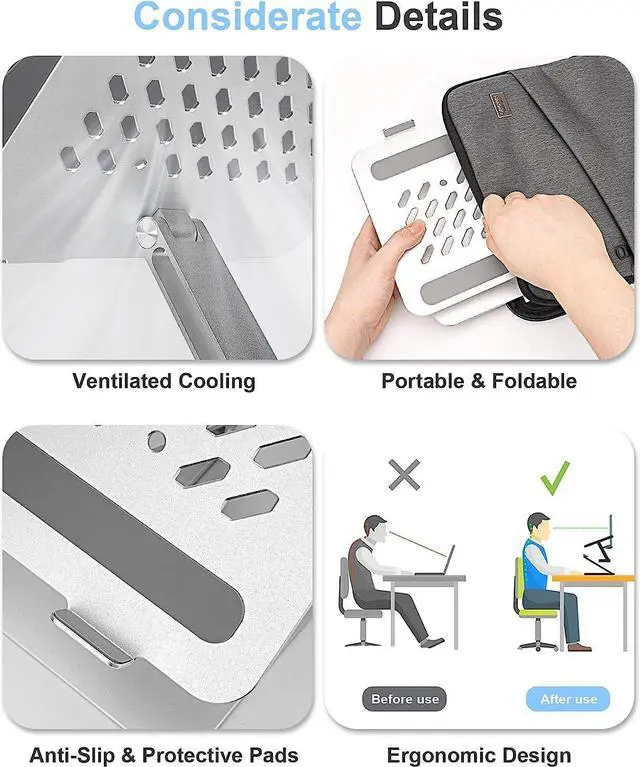 Alt view image 6 of 7 - Swivel Aluminum Laptop Stand - Height Adjustable Laptop Stand for Desk - Ventilated & Ergonomic Laptop Holder - Universal Compatibility for up to 17.3 inches Notebook Laptops Holder