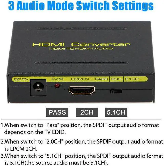 Alt view image 3 of 7 - HDMI Audio Extractor Splitter HDMI to HDMI + SPDIF RCA Stereo L/R Audio Output Digital to Analog Audio De-embedder Sound Converter (HDMI in to HDMI with Audio Out) Support 4K@30Hz 1080P Full HD 3D