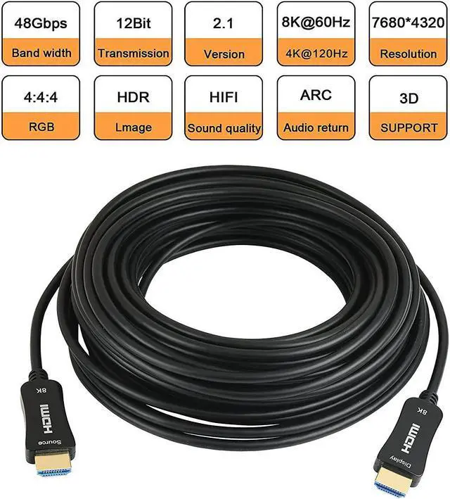 Alt view image 2 of 7 - Certified 8K Fiber Optical HDMI 2.1 Cable Ultra High Speed HDMI Cable 48Gbps 30feet HDR eARC HDCP2.2 2.3 Support 4K 120Hz 8K60Hz Compatible with PS5 Xbox TV Monitor PC