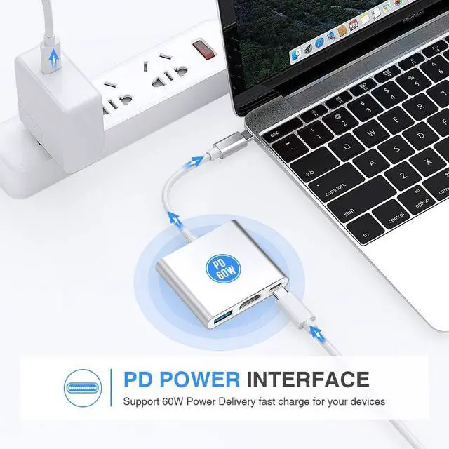 Alt view image 5 of 7 - USB C to HDMI Adapter, USB Type C Adapter Multiport AV Converter with 4K HDMI Output, USB 3.0 Port and USB-C Charging Port Compatible MacBook/iMac/Chromebook/Samsung/Projector/Monitor
