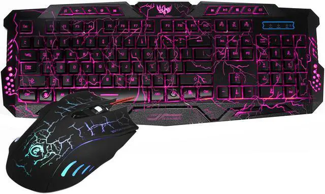 Main image of Gaming Keyboard and Mouse Combo, LED Backlit Keyboard, USB Wired Gaming Mouse, 3 Color Blue/Red/Purple LED Backlit Crack Keyboard and Mouse Set for Gamer Office
