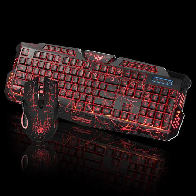 Alt view image 4 of 7 - Gaming Keyboard and Mouse Combo, LED Backlit Keyboard, USB Wired Gaming Mouse, 3 Color Blue/Red/Purple LED Backlit Crack Keyboard and Mouse Set for Gamer Office