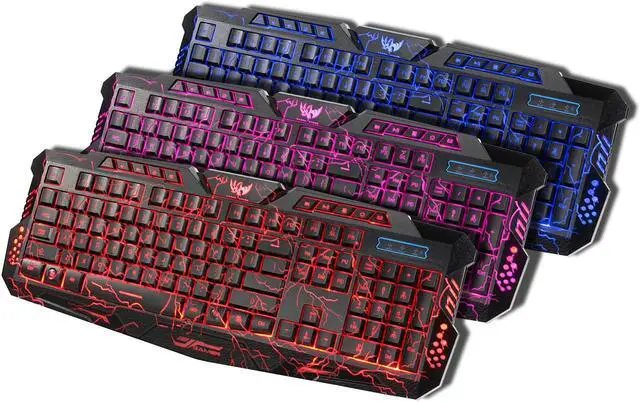 Alt view image 2 of 7 - Gaming Keyboard and Mouse Combo, LED Backlit Keyboard, USB Wired Gaming Mouse, 3 Color Blue/Red/Purple LED Backlit Crack Keyboard and Mouse Set for Gamer Office