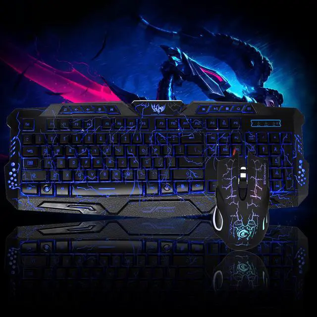 Alt view image 6 of 7 - Gaming Keyboard and Mouse Combo, LED Backlit Keyboard, USB Wired Gaming Mouse, 3 Color Blue/Red/Purple LED Backlit Crack Keyboard and Mouse Set for Gamer Office