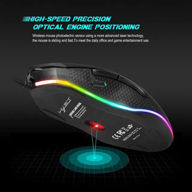 Alt view image 5 of 7 - HXSJ Gaming Mouse USB Wired Mouse 6 Buttons 200-4800DPI Optical USB Wired Desktop Mice RGB Backlit For game player eokCXOY