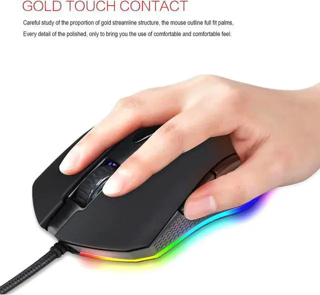 Alt view image 4 of 7 - HXSJ Gaming Mouse USB Wired Mouse 6 Buttons 200-4800DPI Optical USB Wired Desktop Mice RGB Backlit For game player eokCXOY