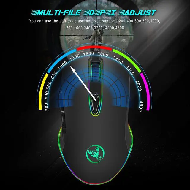 Alt view image 6 of 7 - HXSJ Gaming Mouse USB Wired Mouse 6 Buttons 200-4800DPI Optical USB Wired Desktop Mice RGB Backlit For game player eokCXOY