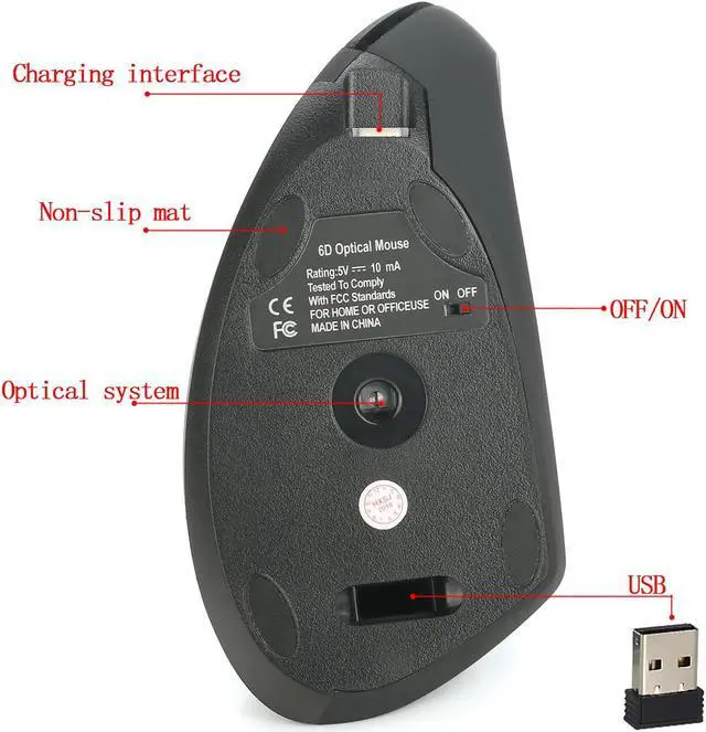 Alt view image 5 of 7 - HXSJ T22 USB 2.4G Wireless Vertical Mouse Gaming Mouse 4 Buttons 1600 1800 2400dpi For Laptops for PC Laptop Computer-Gray eokCXOY