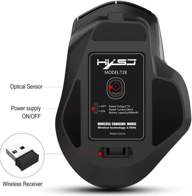 Alt view image 2 of 7 - HXSJ T28 Ergonomic Mouse, 2.4G Optical Wireless Vertical Mouse with Adjustable DPI 1000/1600/2400, 6 Buttons, Noiseless and Silent Click for PC, Desktop, Laptop(Black) eokCXOY