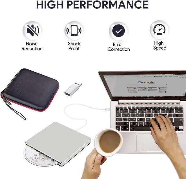Alt view image 3 of 7 - External DVD Drive with Case, USB 3.0 Type-C CD DVD +/-RW Optical Drive USB C Burner Slim CD/DVD ROM Rewriter Writer Reader Portable for PC Laptop Desktop MacBook Mac Windows 7/8/10, Silver