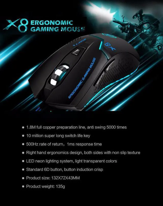Alt view image 4 of 7 - Wired Gaming mouse Professional Game Mouse 3200dpi USB Optical 6 Buttons eokCXOY