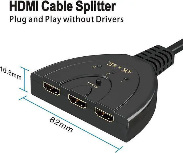 Alt view image 4 of 7 - HDMI Switch, 3 Port 4K HDMI Switch 3 in 1 Out with High Speed Switch Splitter Pigtail Cable Supports Full HD 4K 1080P 3D Player HD Audio for HDTV, Projector, Computer,Monitors