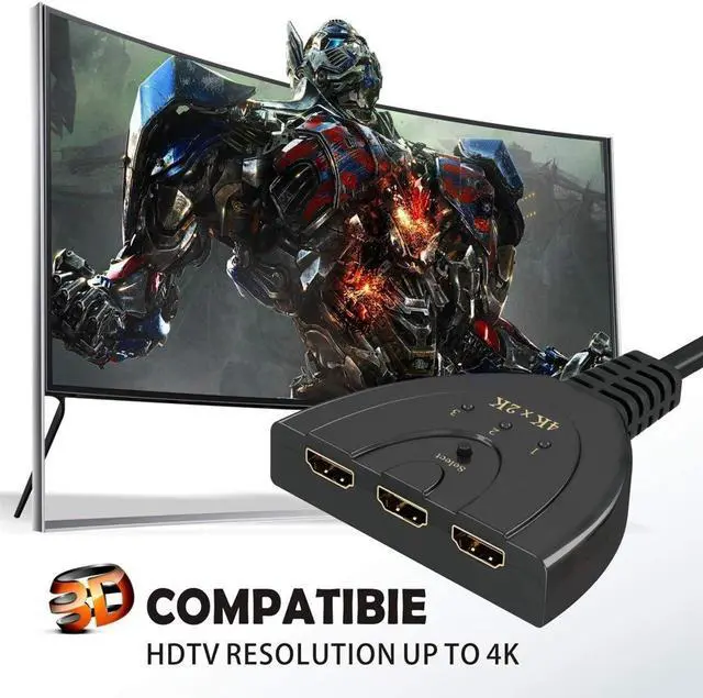 Alt view image 7 of 7 - HDMI Switch, 3 Port 4K HDMI Switch 3 in 1 Out with High Speed Switch Splitter Pigtail Cable Supports Full HD 4K 1080P 3D Player HD Audio for HDTV, Projector, Computer,Monitors