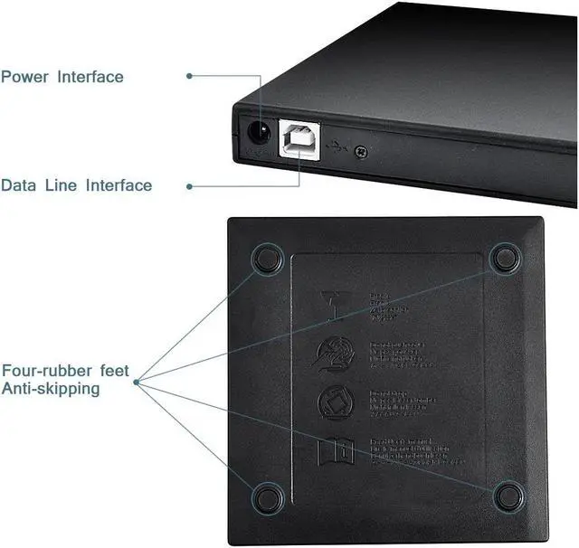 Alt view image 3 of 7 - External CD DVD Drive, Portable USB 2.0 CD DVD +/-R Optical Player, Compatible for Windows 7/8/10 Laptop Computer, (KBDVD001), Black eokCXOY