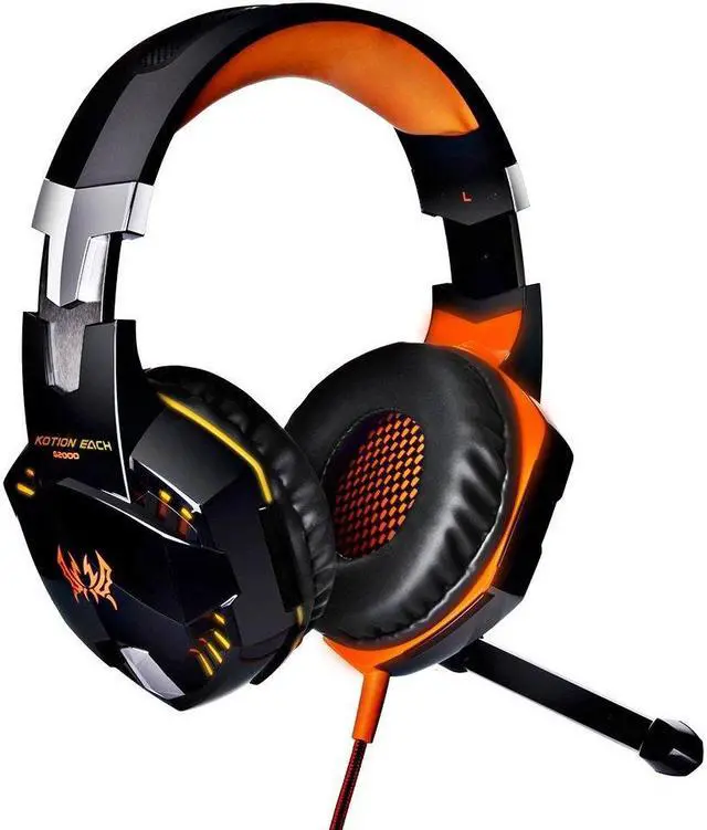 Alt view image 2 of 7 - KOTION EACH Over-ear 3.5mm Stretchable Band Gaming Headphone with Mic for PC Game (Black+Orange)