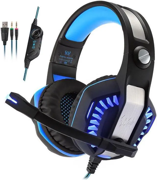 Main image of KOTION EACH G2000 2.0 Vibrating Over-ear Gaming Headphones with Mic, 2.2m Cable, LED Light, Noise Reduction Headset for Computer Game, PS4, Xbox One, Laptops, Tablet, Smartphones (Blue)
