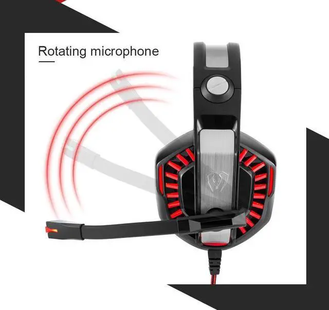 Alt view image 3 of 7 - KOTION EACH G2000 2.0 Vibrating Over-ear Gaming Headphones with Mic, 2.2m Cable, LED Light, Noise Reduction Headset for Computer Game, PS4, Xbox One, Laptops, Tablet, Smartphones (Red)