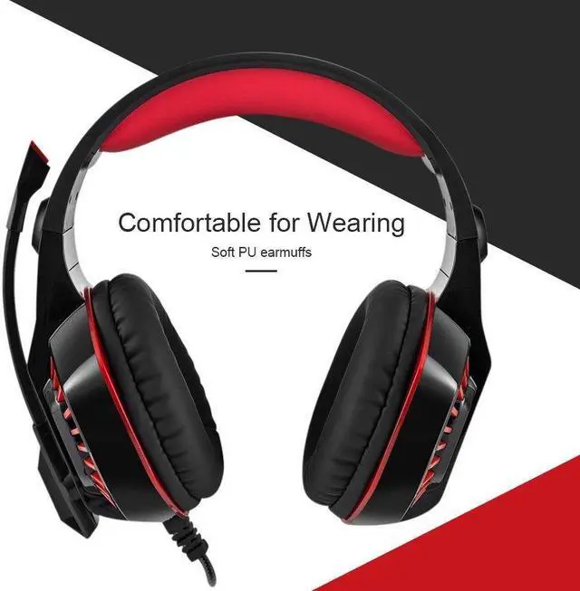 Alt view image 4 of 7 - KOTION EACH G2000 2.0 Vibrating Over-ear Gaming Headphones with Mic, 2.2m Cable, LED Light, Noise Reduction Headset for Computer Game, PS4, Xbox One, Laptops, Tablet, Smartphones (Red)