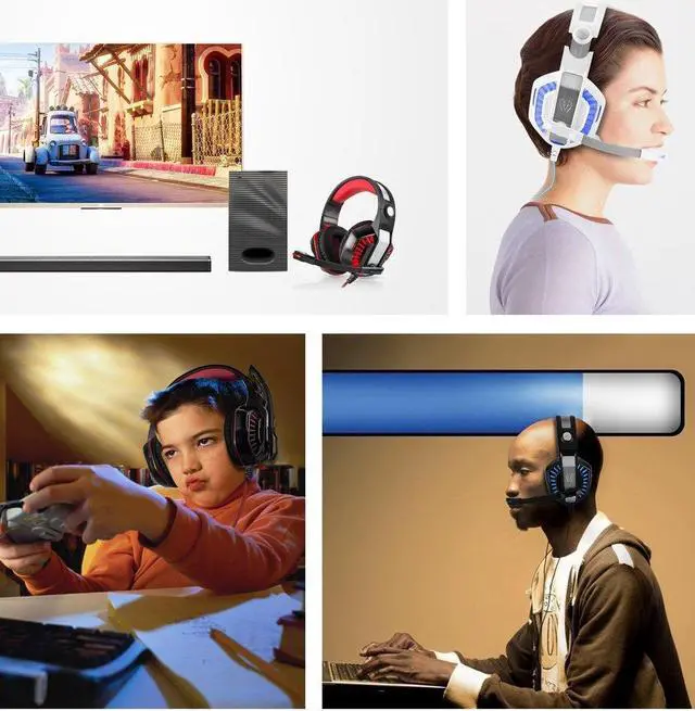 Alt view image 7 of 7 - KOTION EACH G2000 2.0 Vibrating Over-ear Gaming Headphones with Mic, 2.2m Cable, LED Light, Noise Reduction Headset for Computer Game, PS4, Xbox One, Laptops, Tablet, Smartphones (Red)