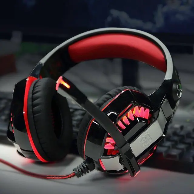 Alt view image 6 of 7 - KOTION EACH G2000 2.0 Vibrating Over-ear Gaming Headphones with Mic, 2.2m Cable, LED Light, Noise Reduction Headset for Computer Game, PS4, Xbox One, Laptops, Tablet, Smartphones (Red)