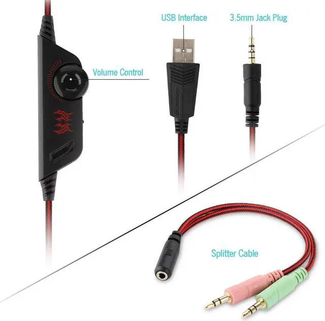 Alt view image 2 of 7 - Kotion Each G9000 Gaming Headset Headphone 3.5mm Stereo Jack with Mic LED Light for Xbox One S/Xbox one/PS4/Tablet/Laptop/Cell Phone-Black&Red