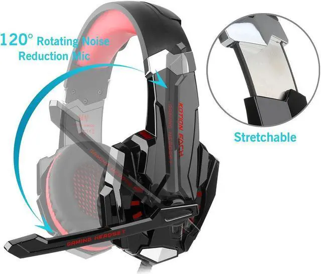 Alt view image 3 of 7 - Kotion Each G9000 Gaming Headset Headphone 3.5mm Stereo Jack with Mic LED Light for Xbox One S/Xbox one/PS4/Tablet/Laptop/Cell Phone-Black&Red