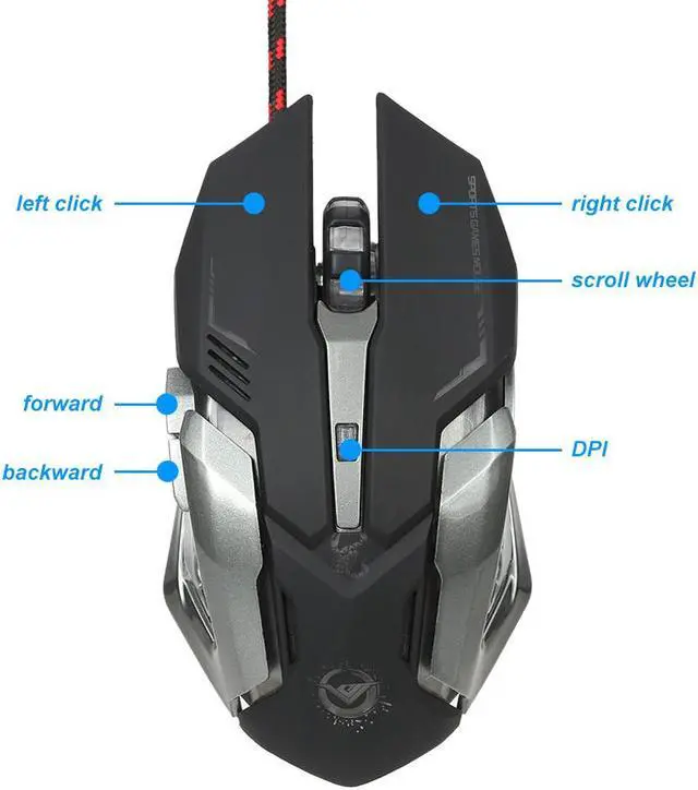 Alt view image 3 of 7 - Gaming Mouse for PC Games Mouse LED Backlit Wired Gaming Mouse 3200 DPI High-Precision Laser Computer Gaming Mouse with 6 Programmable Buttons (Black)