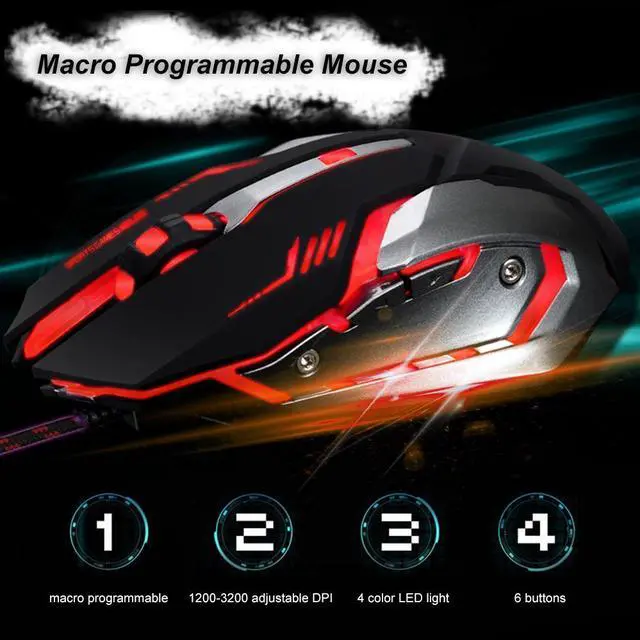 Alt view image 5 of 7 - Gaming Mouse for PC Games Mouse LED Backlit Wired Gaming Mouse 3200 DPI High-Precision Laser Computer Gaming Mouse with 6 Programmable Buttons (Black)