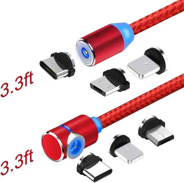 Main image of Magnetic Phone Charger Cable, Upgrade 3 in 1 Multi Cable Charging Nylon Braided Compatible with Samsung Galaxy S10 S9,XR XS Max,Android Micro ,Type C Cable and iProduct 2-pack, 3.3ft, Red eokCXOY