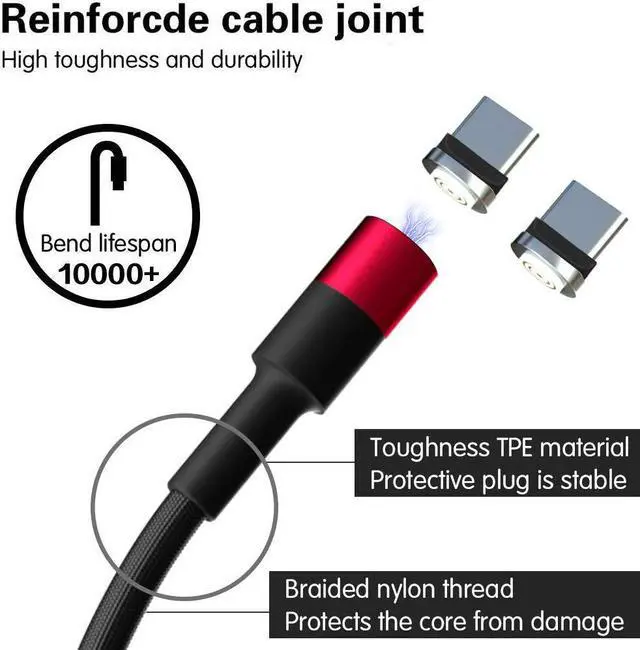 Alt view image 2 of 7 - Nylon Braided Max 3.0A Fast Charging & Data Sync Magnetic Cable with 2 Type-C Port for Samsung Galaxy Note 9 8 S9 S8 S8 Plus S10,LG V30,V20,G6 , (3.3 ft-Red)