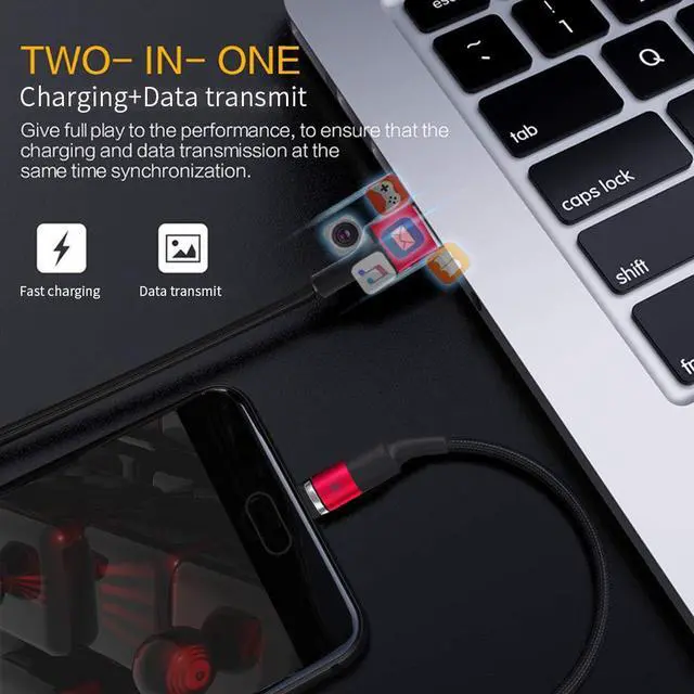 Alt view image 3 of 7 - Nylon Braided 3 in 1 Max 3.0A Fast Charging & Data Sync Magnetic Cable Compatible with USB-C Phones, i-Product and Micro-USB Interface Phones & Tablets, (3.3 ft-Red)