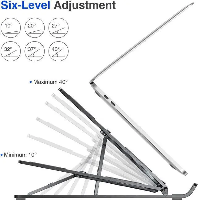 Alt view image 3 of 7 - Laptop Stand, Laptop Holder Riser Computer Stand, Adjustable Aluminum Foldable Portable Notebook Stand, Compatible with MacBook Air Pro, HP, Lenovo, Dell, More 10-15.6 Laptops and Tablets (Black)